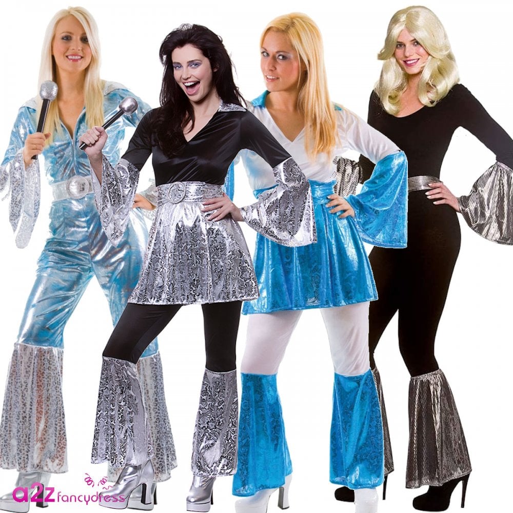 Ladies 70's 80's Eurovision Waterloo Mamma Mia Retro Adult Fancy Dress Costumes